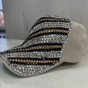 Women's Beige and Gold Embellished Cap